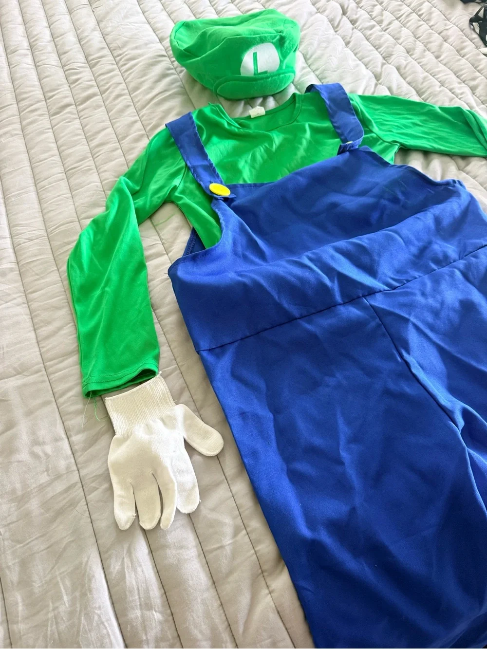 Kids Green and Blue Overalls Costume with Hat and Gloves 10-12size